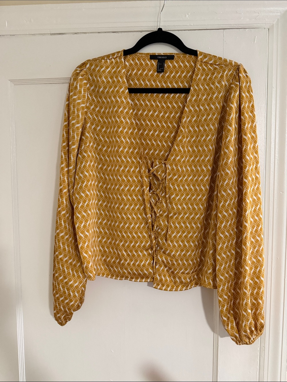 Forever 21 Mustard Yellow Geometric Lace-Up Blouse
